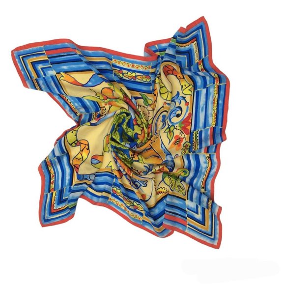 LOUIS FERAUD MutLicolor Fruit & Flower Print Silk Scarf 35"/34,5" EX COND - Picture 2 of 10